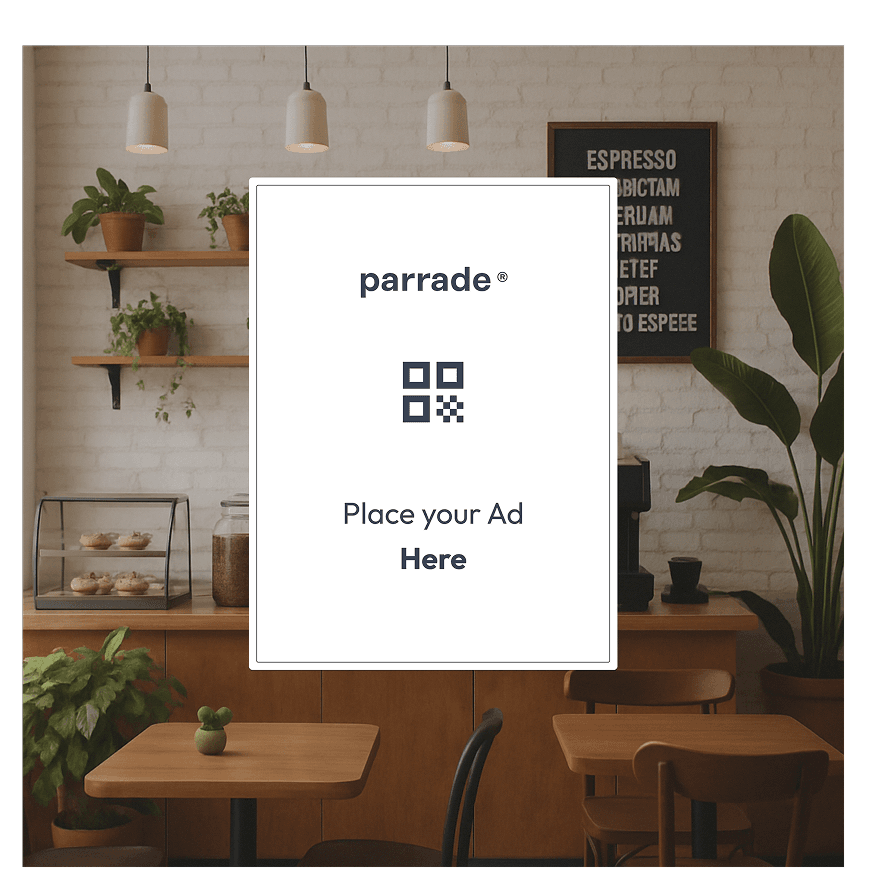 A stylish room with a digital ad frame on the wall