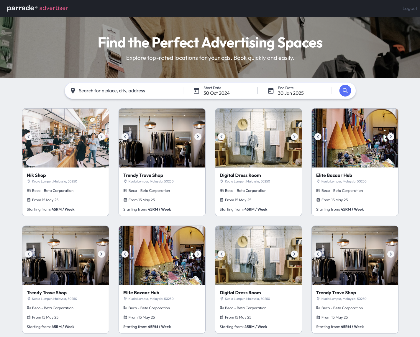 Advertiser dashboard preview