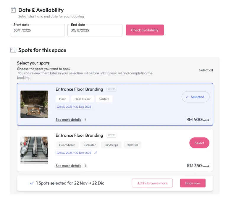 Advertising Spaces Booking Interface
