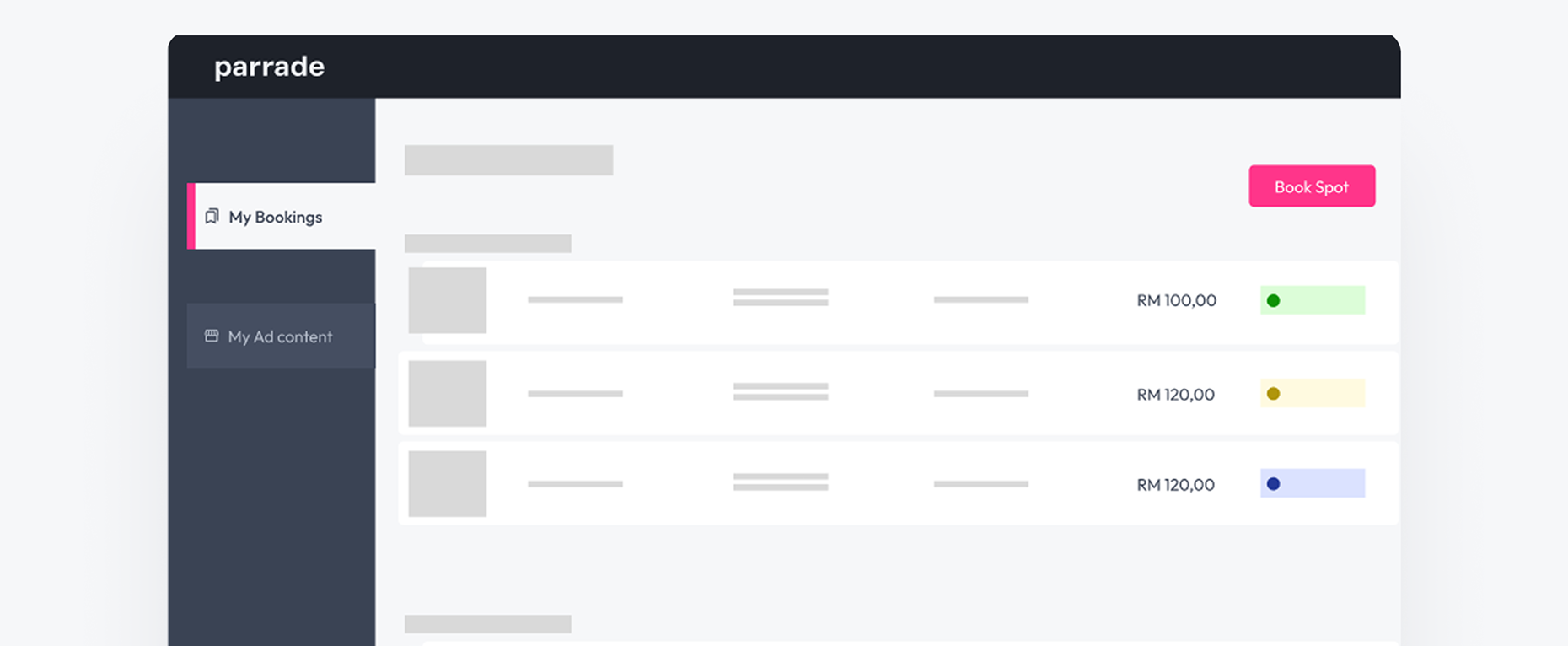 Web dashboard with requests table